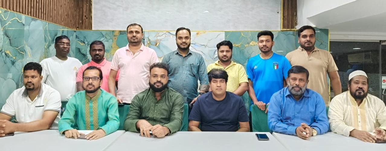 Leaders of the Habiganj District Development Council, UAE branch, at the meeting held at Hudaibiya Restaurant in Sharjah.